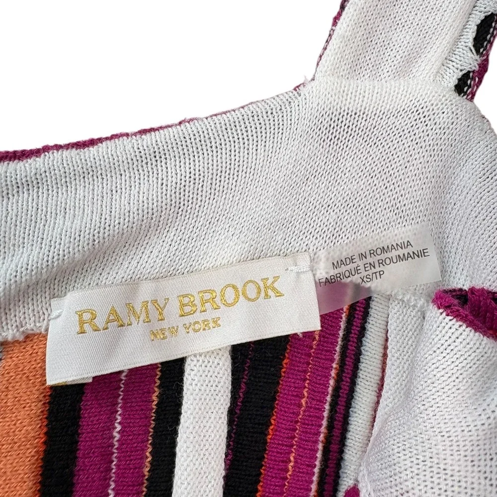 Ramy Brook Luisa Women's Crochet Knit Mini Dress Striped Square Neck RARE XS - Picture 6 of 8